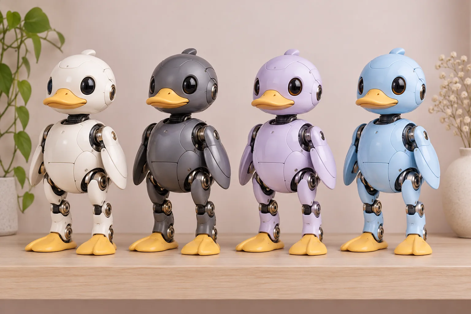 Microduck colourways: Cream, Graphite, Lavender and Sky compared